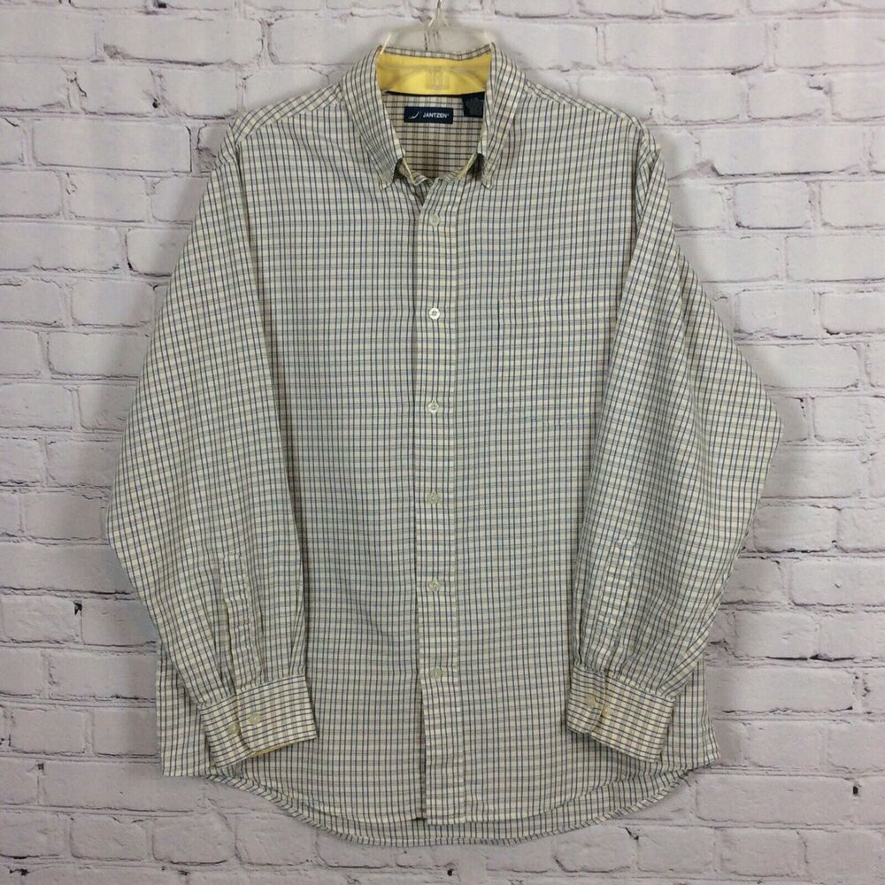 Vintage Jantzen Men’s Shirt Size Large Blue/Yellow Check Button Up Long Sleeve